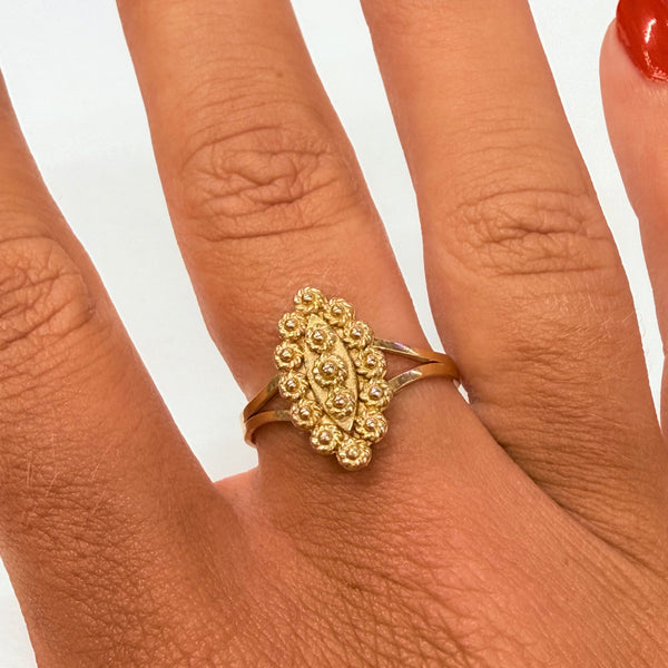 Bague Marquise en Or Jaune 18k Taille-57