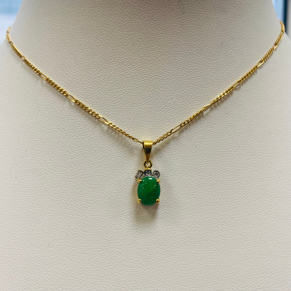 Pendentif Solitaire en Or Jaune et Blanc avec Diamants et Jade