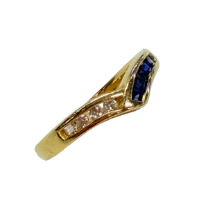 Bague en Or Jaune 18 K avec Diamants et Saphir