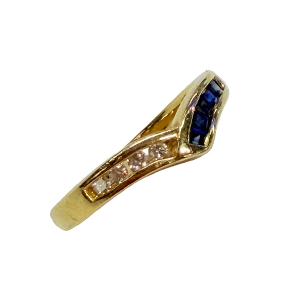 Bague en Or Jaune 18 K avec Diamants et Saphir