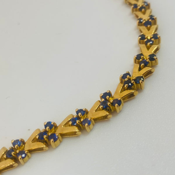 Bracelet Maillon en Or Jaune 18 Carats avec Saphirs - L 19 Cm