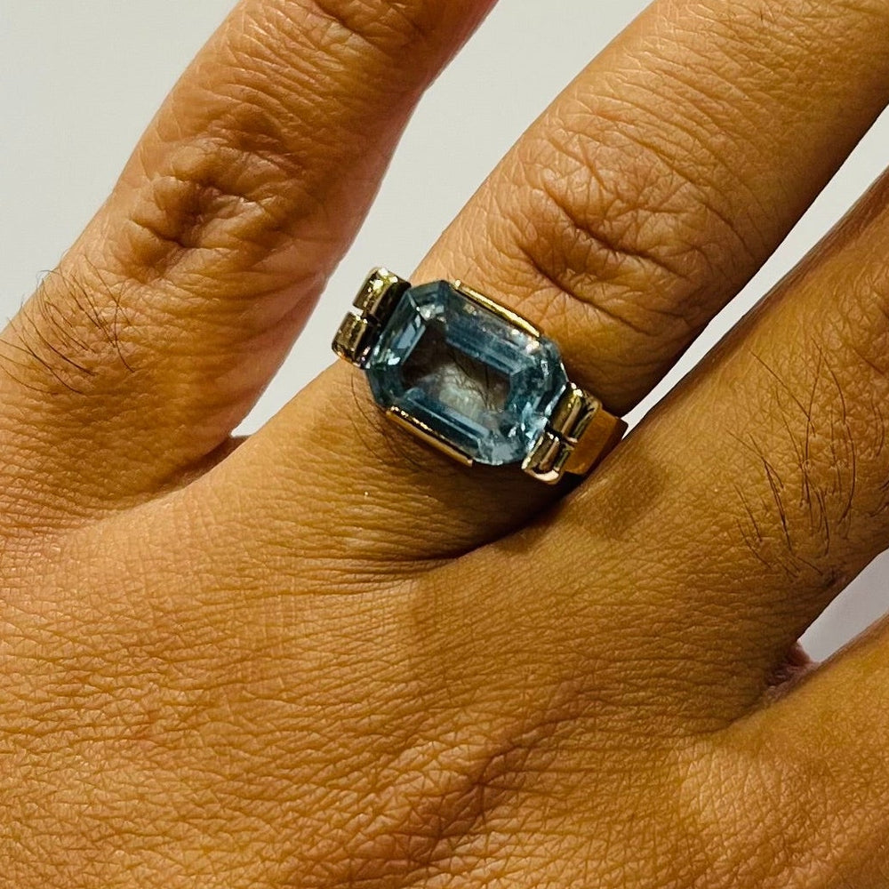 Bague Aigue Marine Or Jaune 18K Taille 52