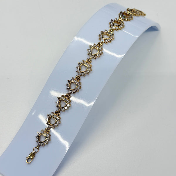 Bracelet Cœur et Zirconium en Or Jaune 18 K