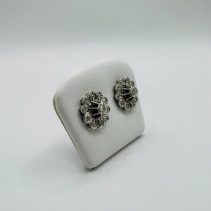 Boucles d'oreilles or blanc diamants motif floral 18k