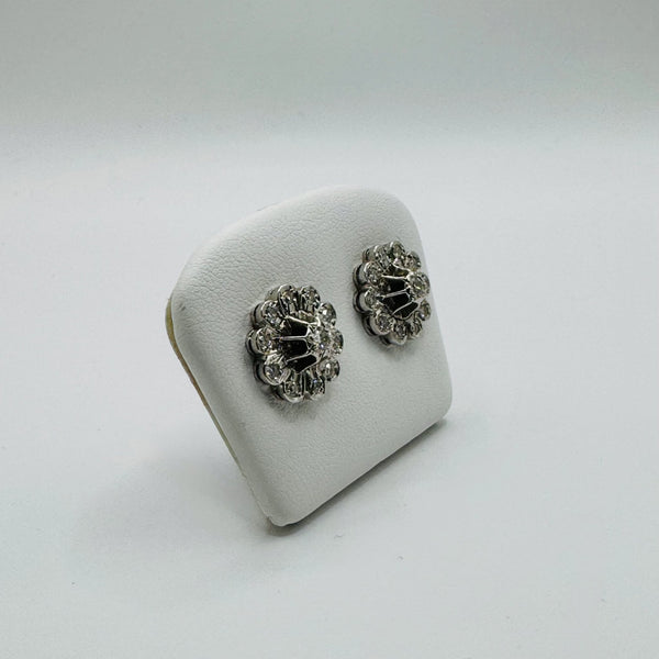 Boucles d'oreilles or blanc diamants motif floral 18k