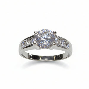 Bague Solitaire Or Blanc et Zirconium 18k