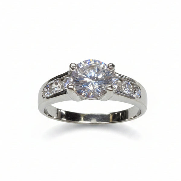 Bague Solitaire Or Blanc et Zirconium 18k