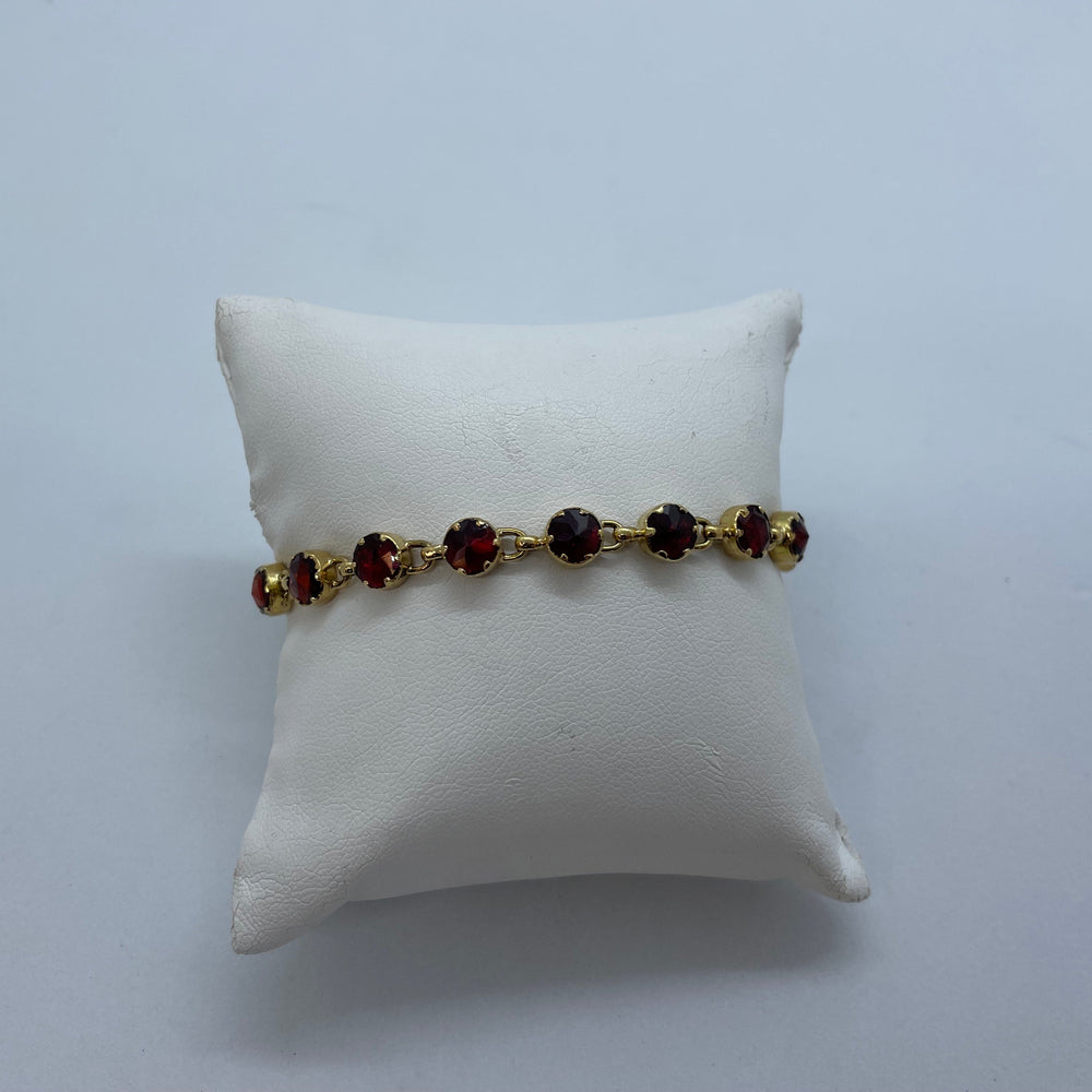 Bracelet en or 18 carats avec grenats incrustés - 18.5 Cm