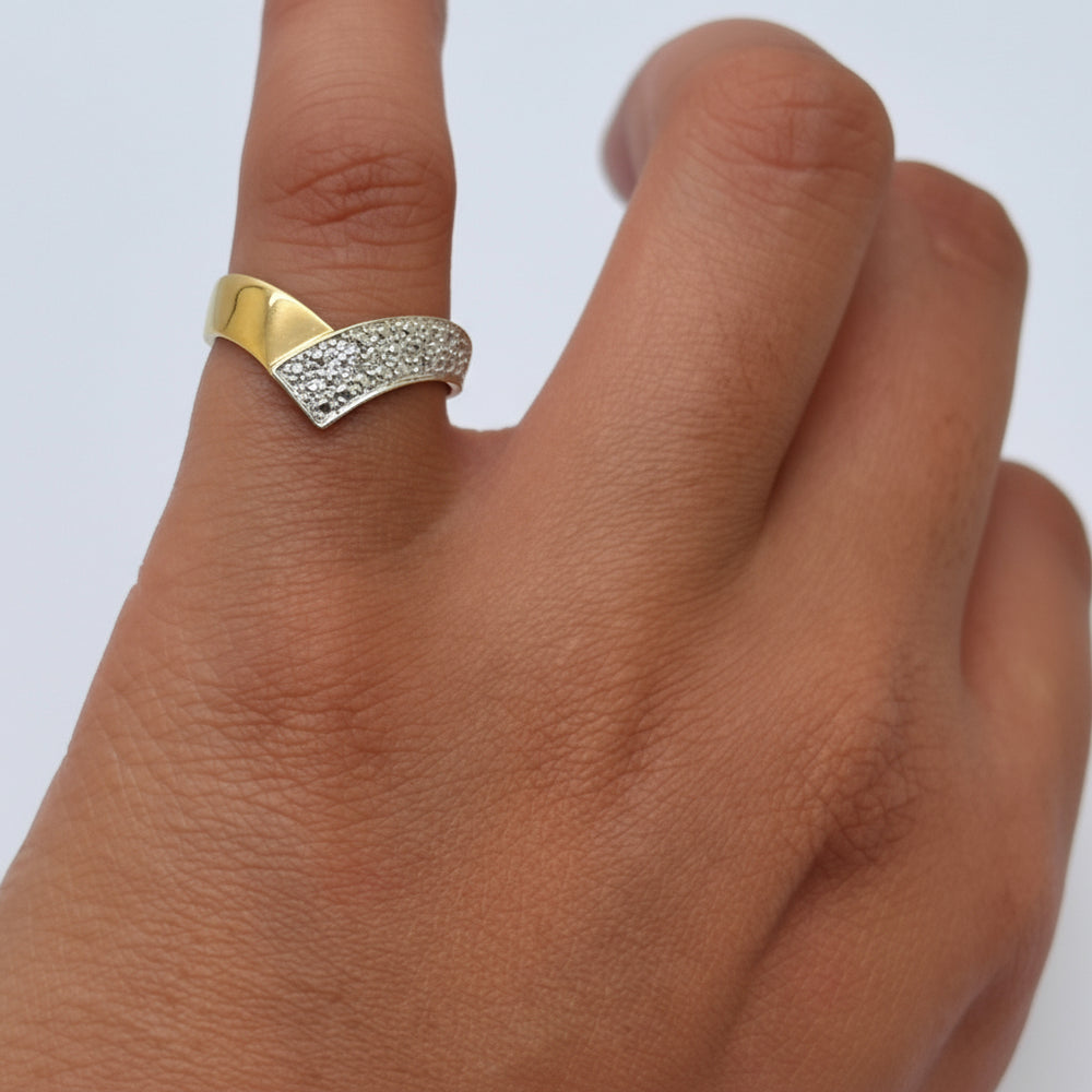 Bague en Or Jaune et Or Blanc 18K avec Diamants - Taille 50