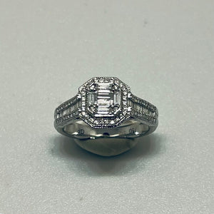 Bague Solitaire Or Gris 18K avec Diamants 4.95 Grs - Taille 55