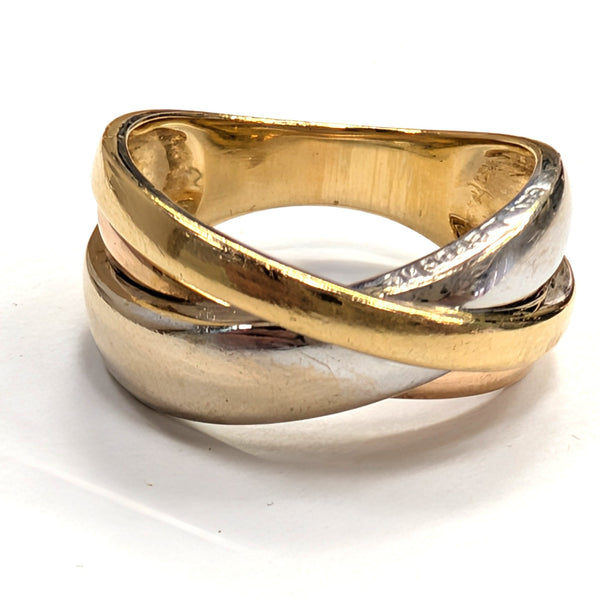 Bague Signée en Or Jaune, Rose et Blanc 18 Carats Taille-54