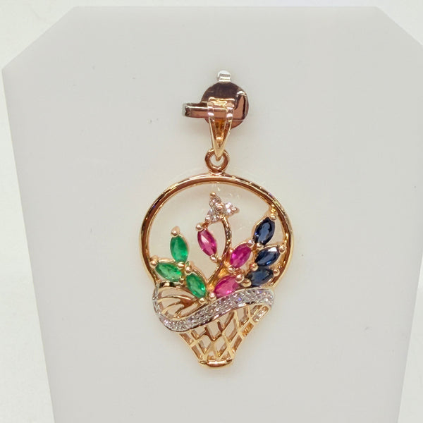 Pendentif Bouquet de Pierres en Or Jaune et Or Blanc 14k