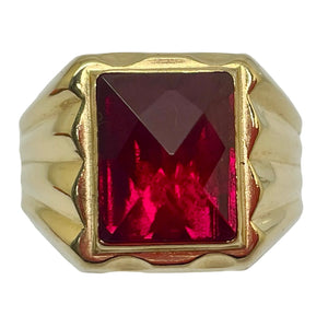 Bague Chevalière Or Jaune 18K avec Rubis - T66 - 6gr