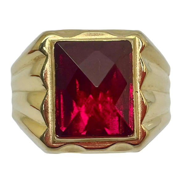 Bague Chevalière Or Jaune 18K avec Rubis - T66 - 6gr