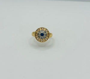 Bague en Or Jaune avec Pierre Bleue et Oxyde de Zirconium
