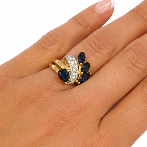 Bague Empierrée en Or Jaune 18K et Saphir