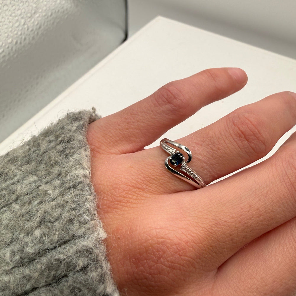 Bague en Or Blanc avec Saphir Bleu 18K Taille-53