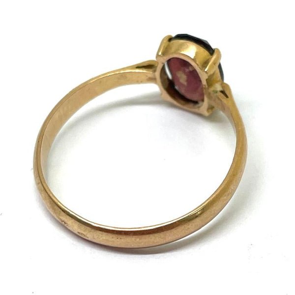 Bague Solitaire Or Jaune 18K - avec Grenat - T55.5 - 2.48gr