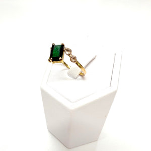 Bague en  Or Jaune 18K avec Émeraude et Zirconium - T 57