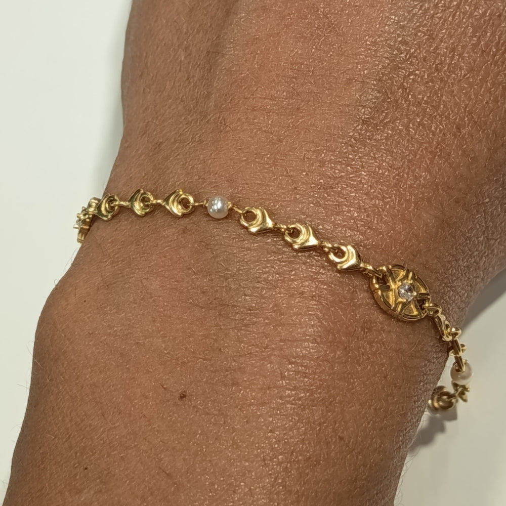 Bracelet Maillon Or Jaune avec Perles et Pierres