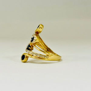 Bague ancienne en or jaune 18 carats avec 3 pierres – Taille 50