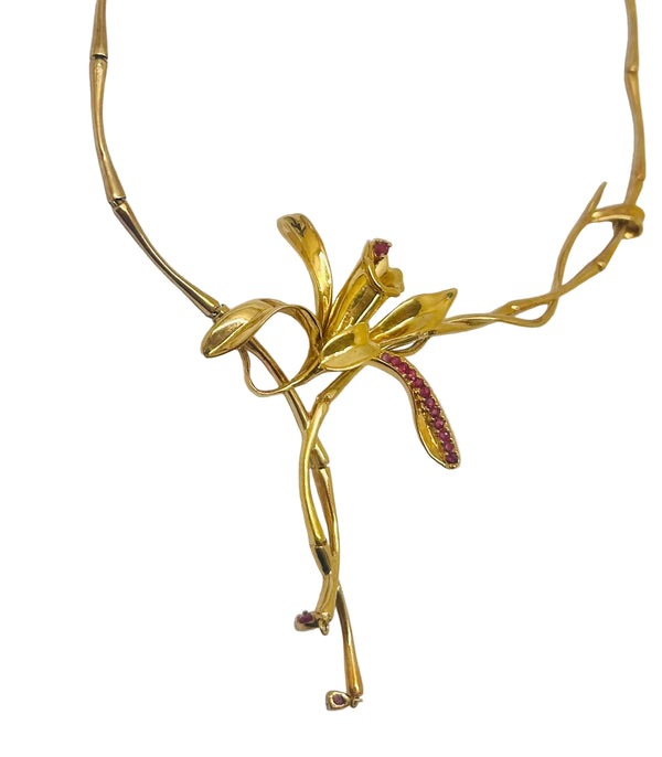 Collier Ras du Cou en Or Jaune 18K avec Rubis - 26.94 Grs