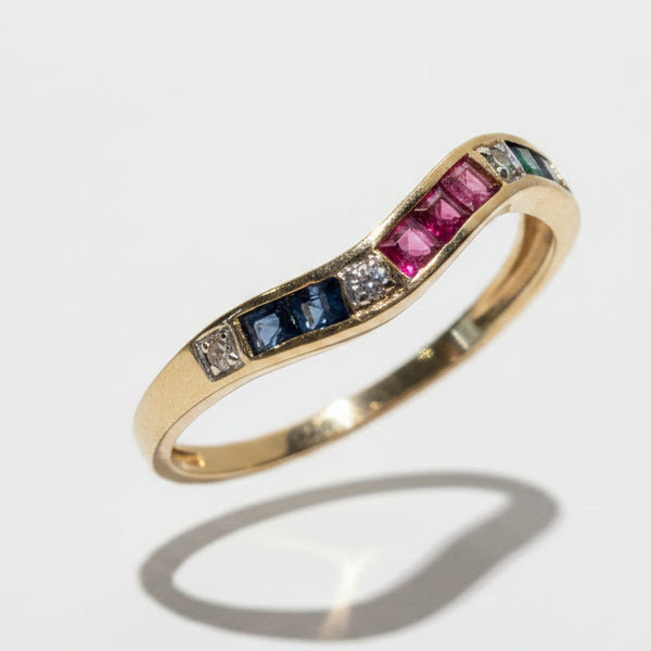 Bagues en Or Jaune avec 18k Diamants et Pierres Naturel - 1.62gr - T56