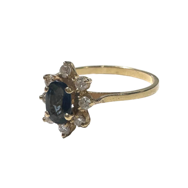 Bague en Or Jaune sertie de diamants et saphir