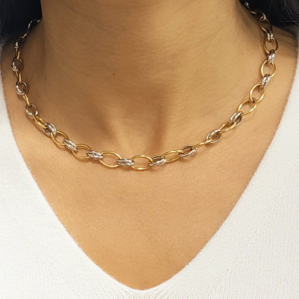 Collier Princesse en Or Jaune et Gris 18 K