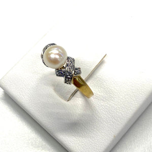 Bague perle d'eau douce et diamants en or 18k