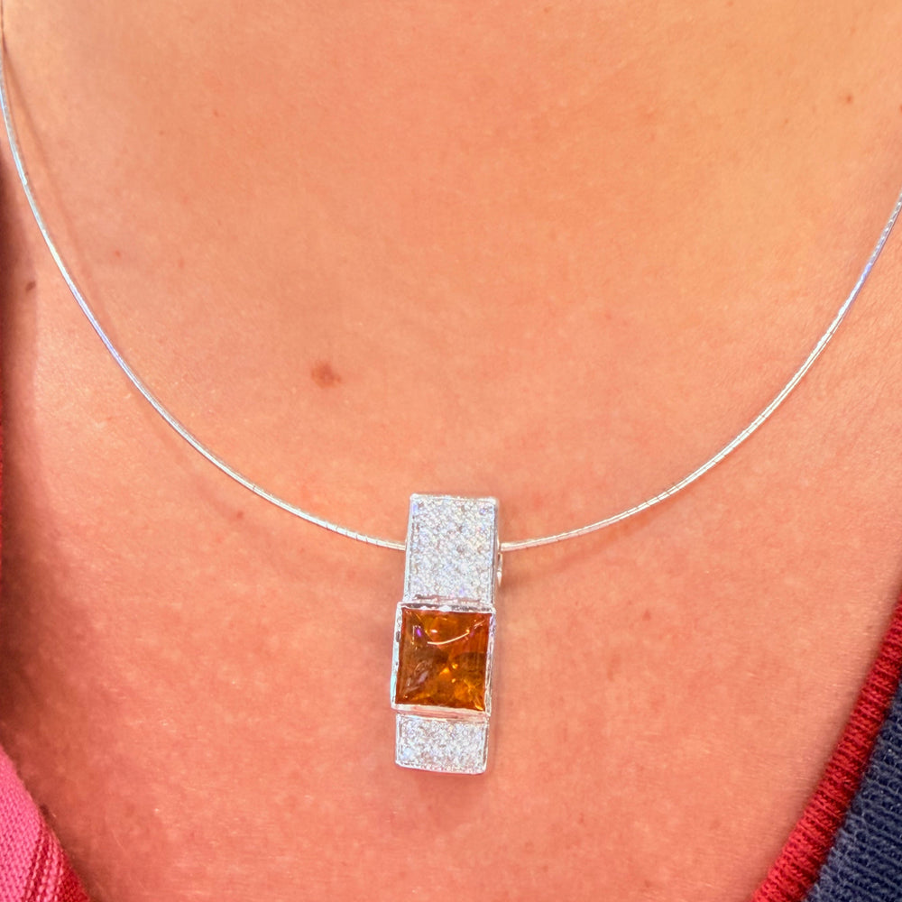 Pendentif Or Blanc avec Diamants et Citrine 18k