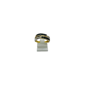 Bague Demi Tour en Or Jaune et Blanc 18 K avec Diamants - T 59