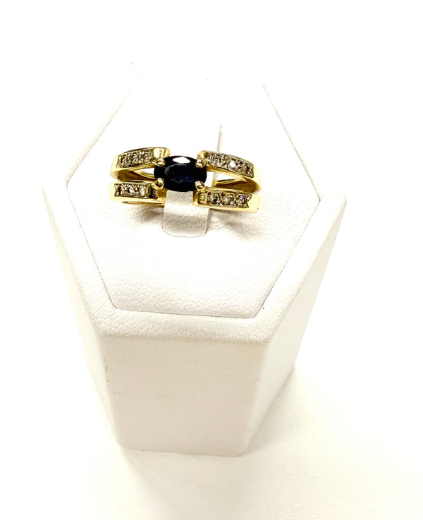 Bague Or Jaune 18k Saphir et Diamants - Taille 51
