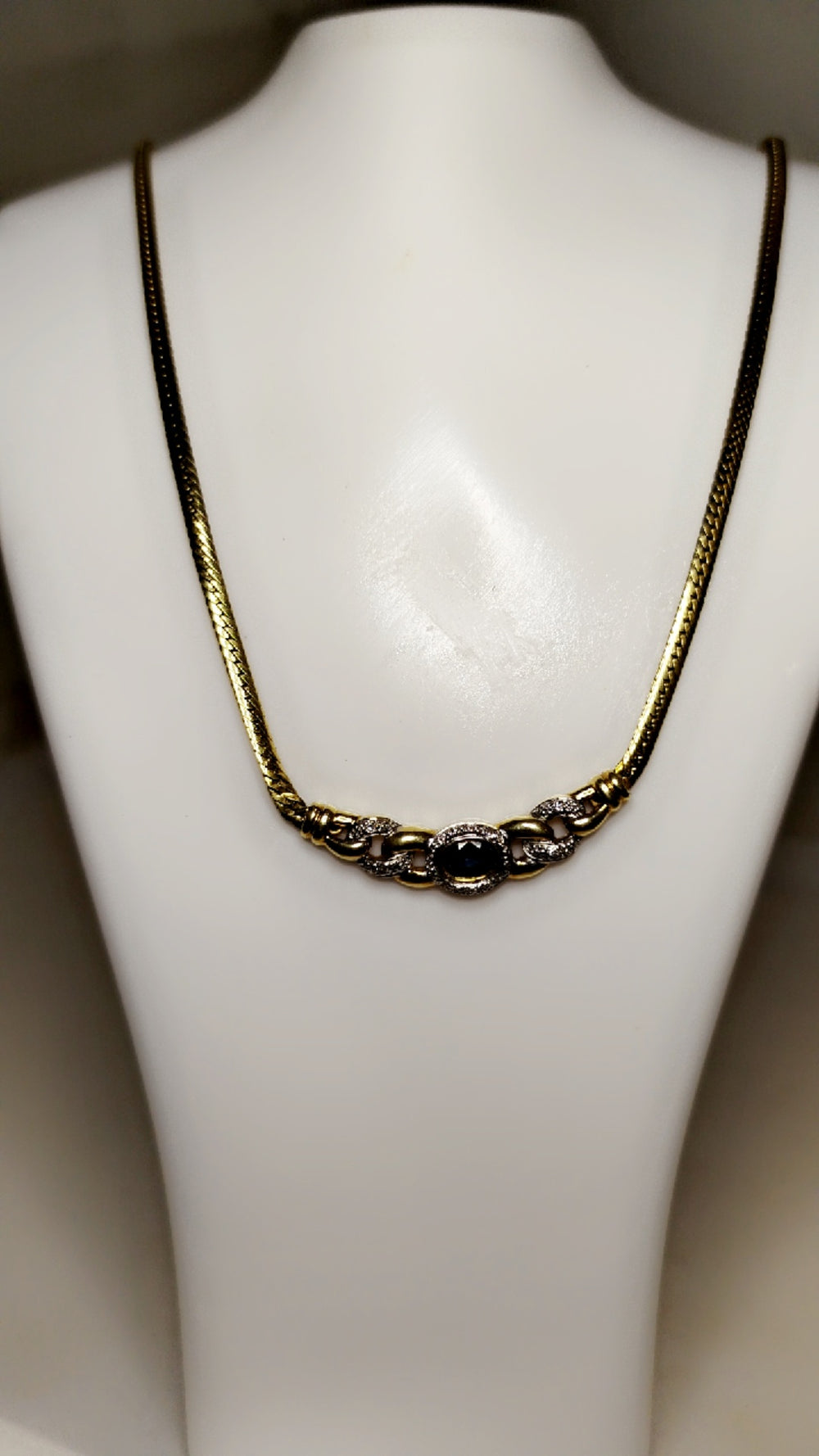 Collier Matinée Or Jaune 18K Maille Anglaise Diamants Aigue Marine