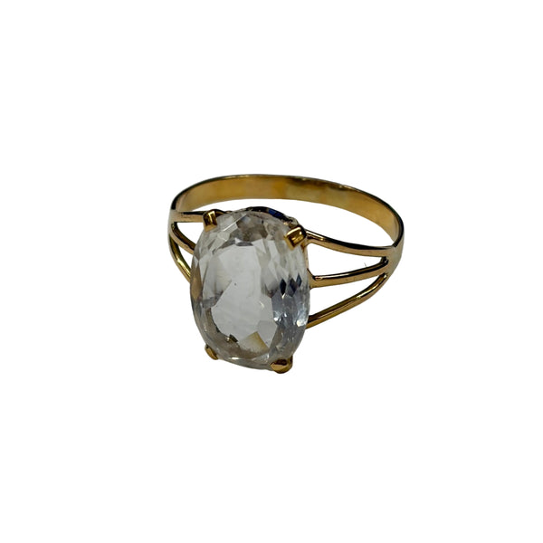 Bague Or Jaune 750, Taille 58, Topaze Blanche