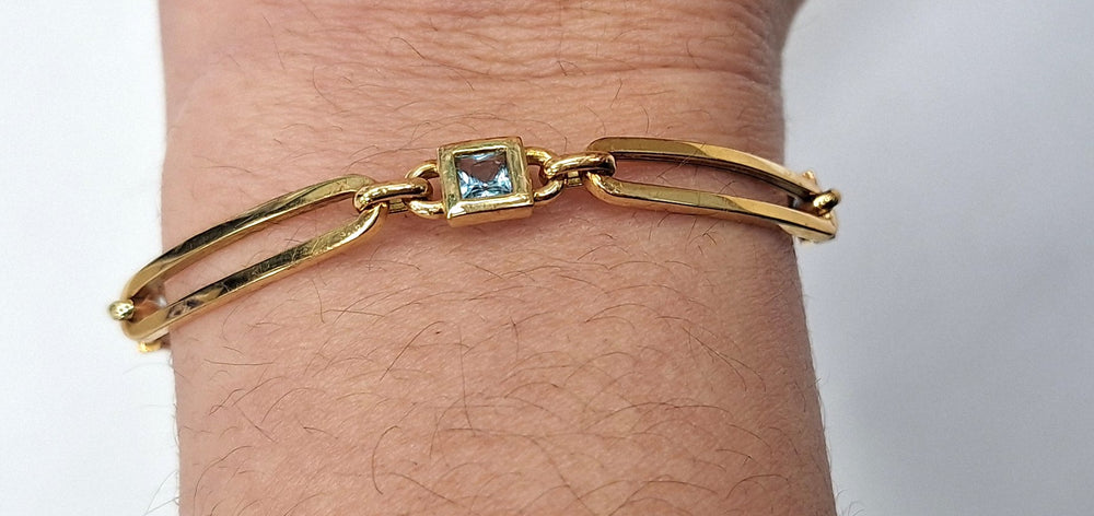 Bracelet Maillon Forçat Or Jaune 18 Carats avec Topaze