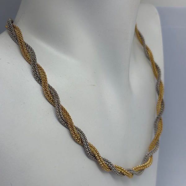 Collier Ras du Cou Tressé  en Or Jaune et Gris 18K - 42.5cm - 17.07g