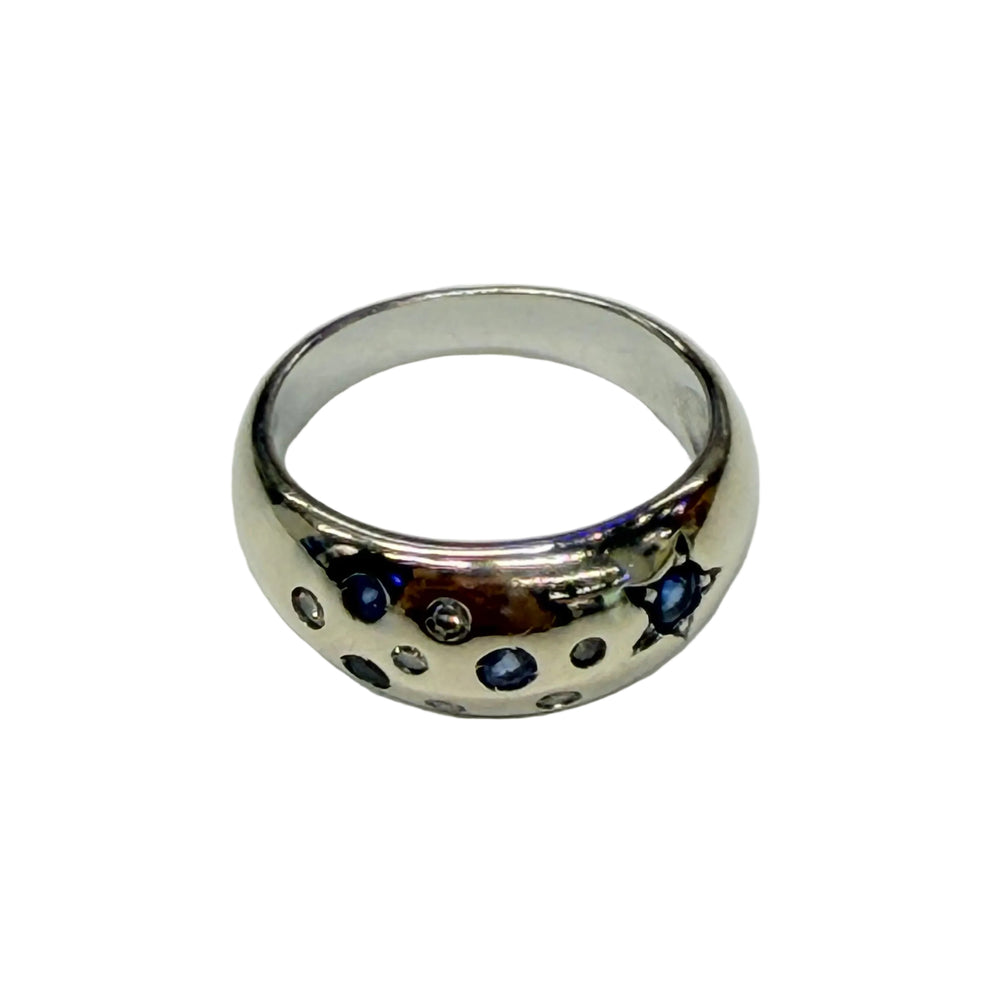 Bague Jonc Or Blanc avec Diamants et Saphir 18k