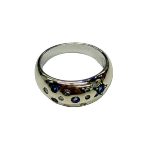 Bague Jonc Or Blanc avec Diamants et Saphir 18k