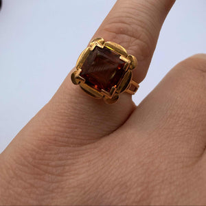 Bague Ambre en Or Jaune 18K - Taille 51.5