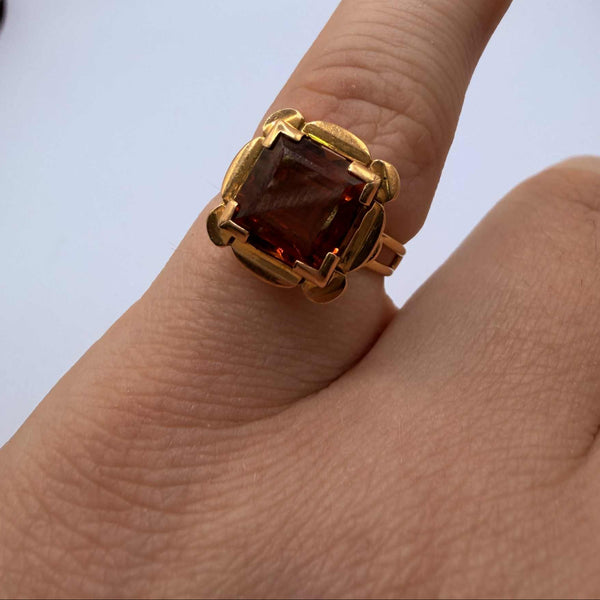 Bague Ambre en Or Jaune 18K - Taille 51.5