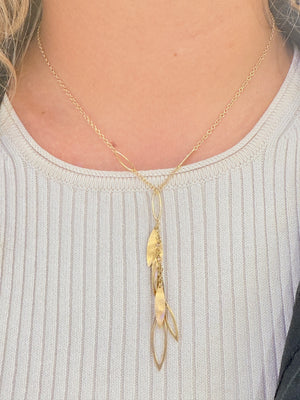 Collier feuille en Or jaune 18k maille forçat
