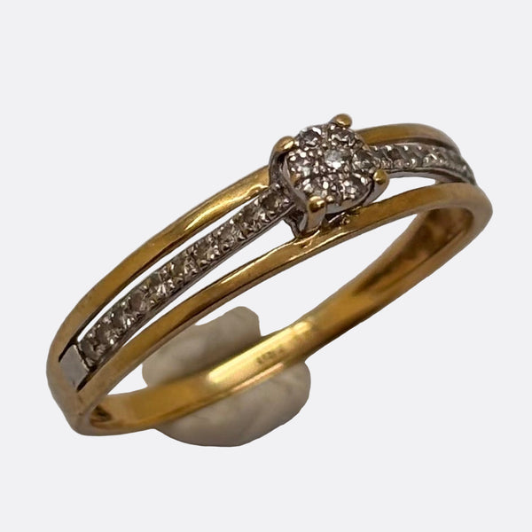 Bague solitaire pavée diamants en or 18K - T54 - 1.46g