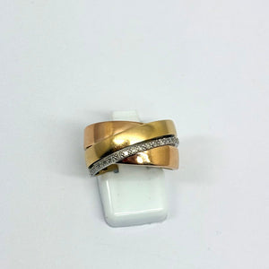 Bague Tank en 3 Ors 18 k avec Diamants