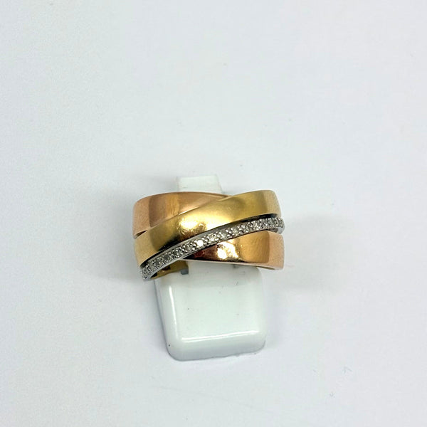 Bague Tank en 3 Ors 18 k avec Diamants