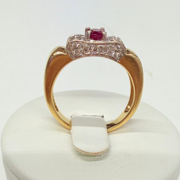 Rare Bague Tank en Or Jaune et Blanc, Diamants et Rubis