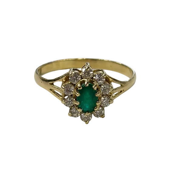 Superbe Bague Marguerite en Or Jaune avec Emeraude