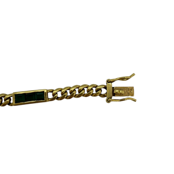 Bracelet Gourmette en Or Jaune Émeraude 18 Carats - 19.5cm