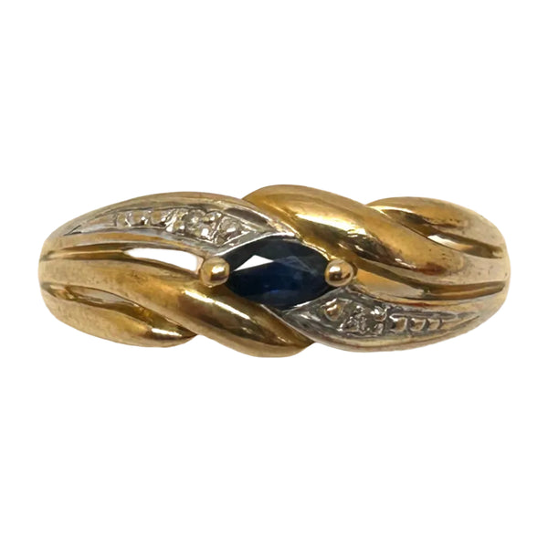 Bague Saphir Diamantée Or Jaune/Blanc 18K