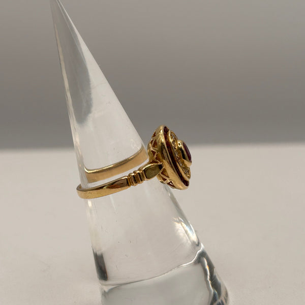 Bague en Or Jaune 18K avec Rubis et Diamant